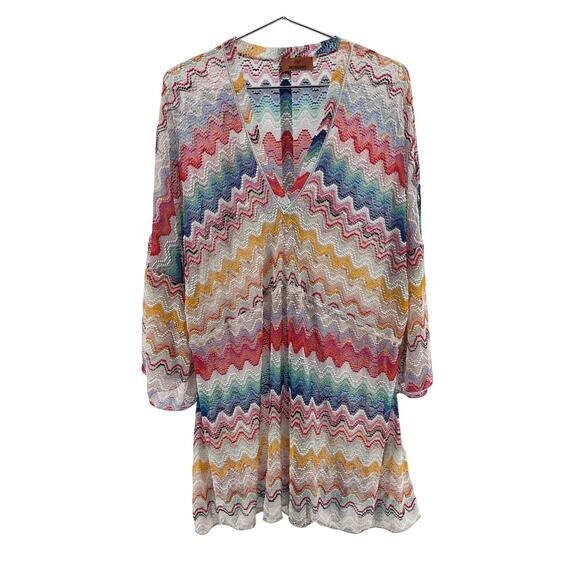 Missoni 'Mare' White Crochet-Knit Striped Metallic Mini Dress Size 10 - Picture 1 of 5